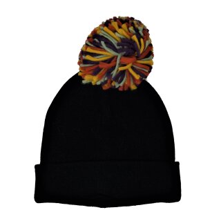 Pepaloves Damen M&uuml;tze mit Bommel 108008, schwarz/bunt, one size