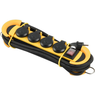 PHILIPS SPN5140YB/39 Aussensteckdose - Mehrfachsteckdose f&uuml;r den Au&szlig;enbereich - 4-Fach - Spritzwassergesch&uuml;tzt nach IP44-3m Kabel und Schalter - Schwarz/Gelb