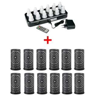 Duni LED-Set Lichter Mehrfarbig Wiederaufladbar 12 St&uuml;ck mit Kerzenhalter nach Wahl