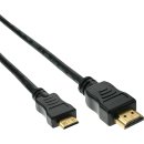 InLine&reg; HDMI Mini Kabel, High Speed HDMI&reg; Cable, Stecker A auf C, verg. Kontakte, schwarz, 2,5m