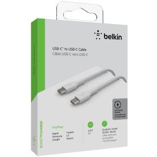 Belkin USB-C/USB-C Kabel ummantelt, 1m, wei&szlig;