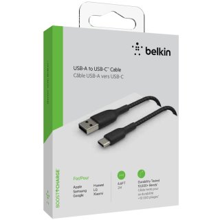 Belkin USB-C/USB-A Kabel ummantelt, 2m, schwarz