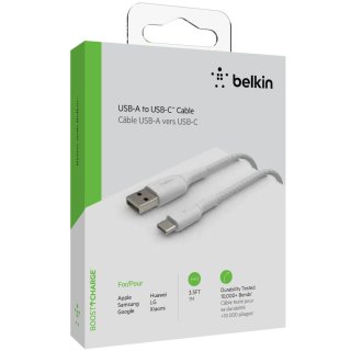 Belkin USB-C/USB-A Kabel ummantelt, 1m, wei&szlig;