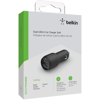Belkin Dual USB-A Kfz-Ladeger&auml;t, 24W, schwarz
