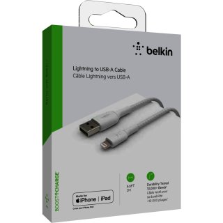 Belkin Lightning Lade/Sync Kabel ummantelt mfi 2m wei&szlig;