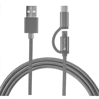 4smarts Micro-USB &amp; USB-C Kabel ComboCord 2m, Textil Grau