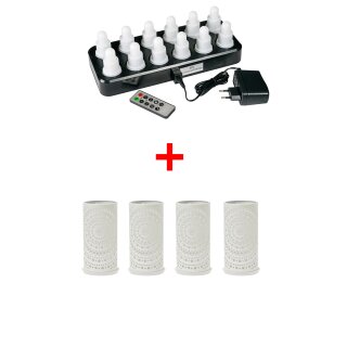 Duni LED-Set mit 4 Kerzenhalter (wei&szlig;)